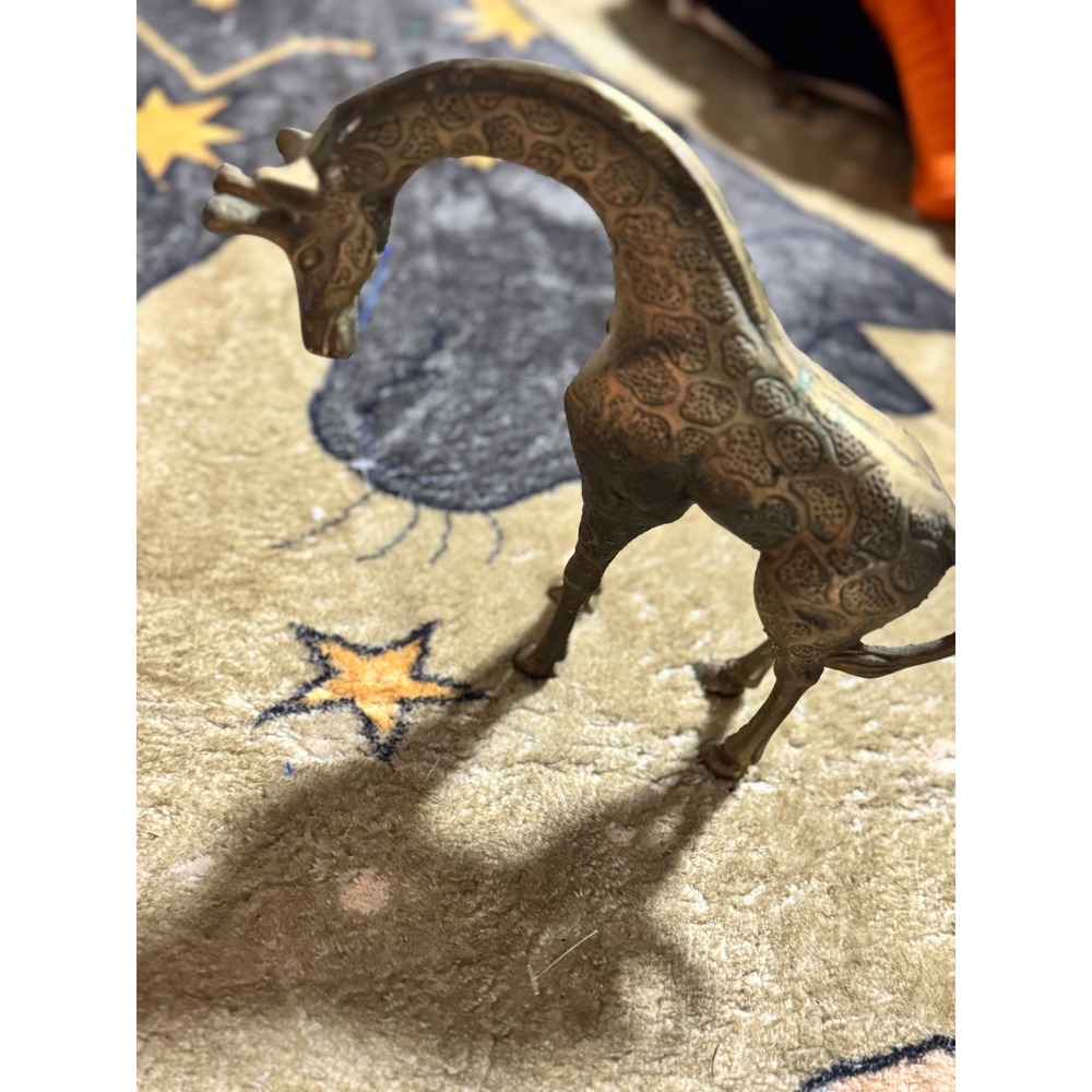 Vintage Brass Giraffe Figurine, Animal Decor, Shelf Decor 9x10